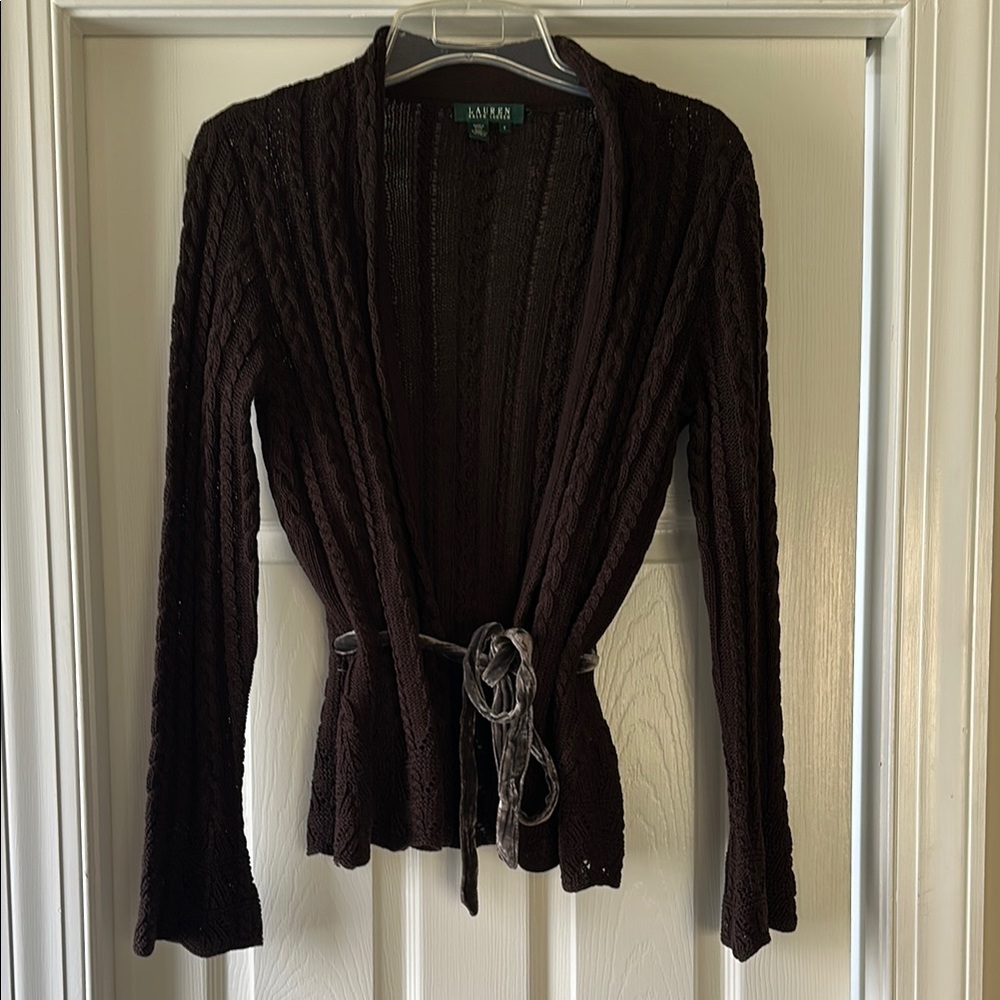 Lauren Women's Brown Cable Knit Wrap Cardigan